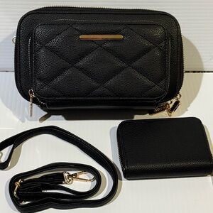NWT Elegant Black Quilted Women's Crossbody Bag with FREE Matching Wallet